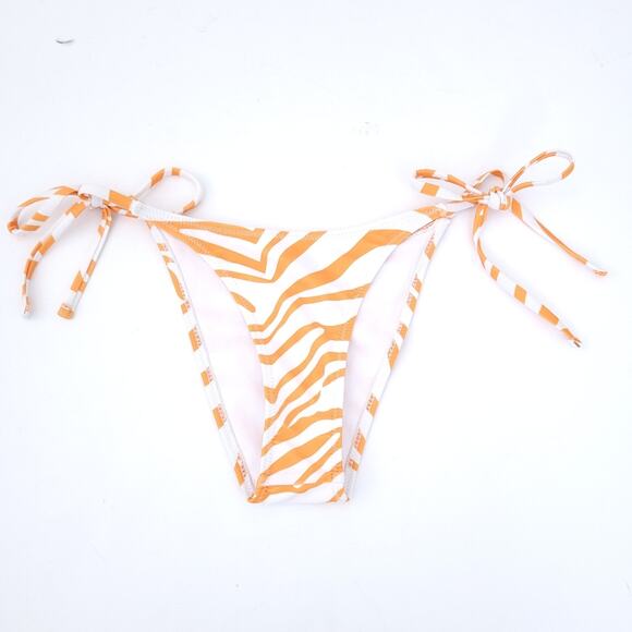 Shein Zebra Side Tie Bikini Bottom SMALL Cheeky Brazilian Orange Swimsuit Bathin - Picture 1 of 6